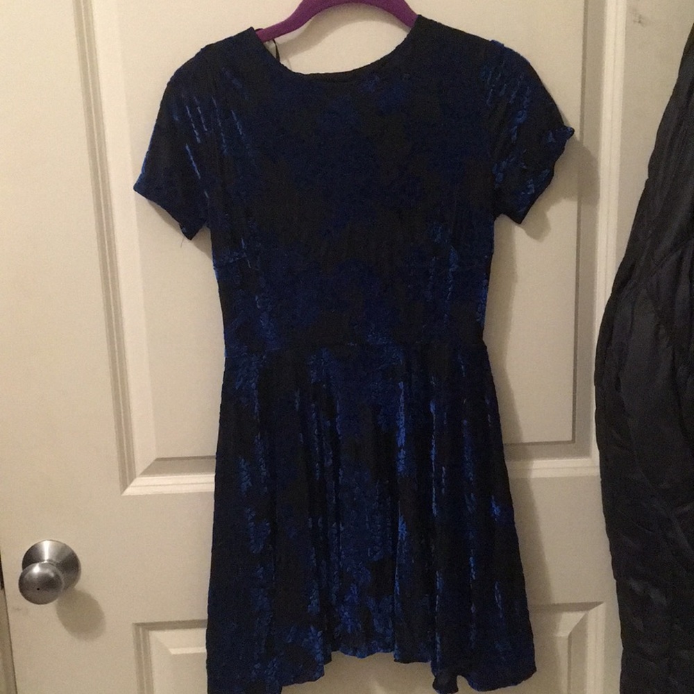 Black & Blue Floral Velvet skater dress